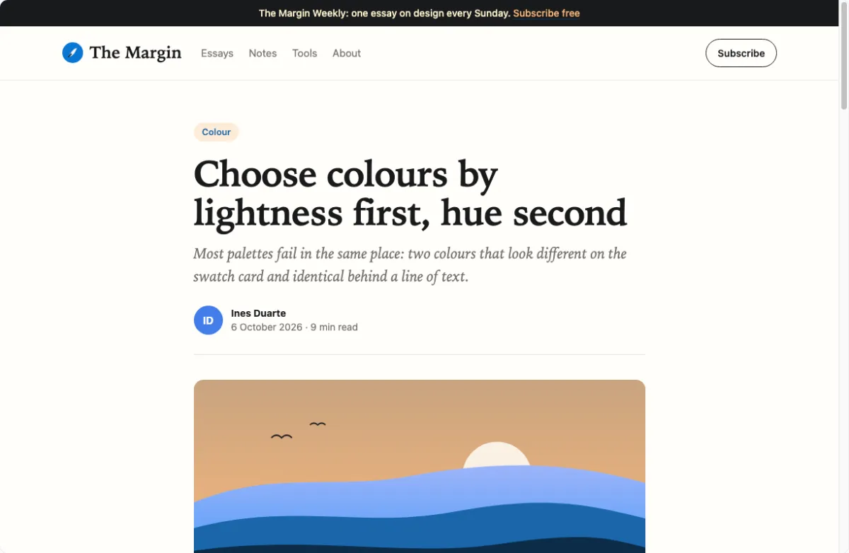 Recolor's blog article sample repainted in the Beach palette