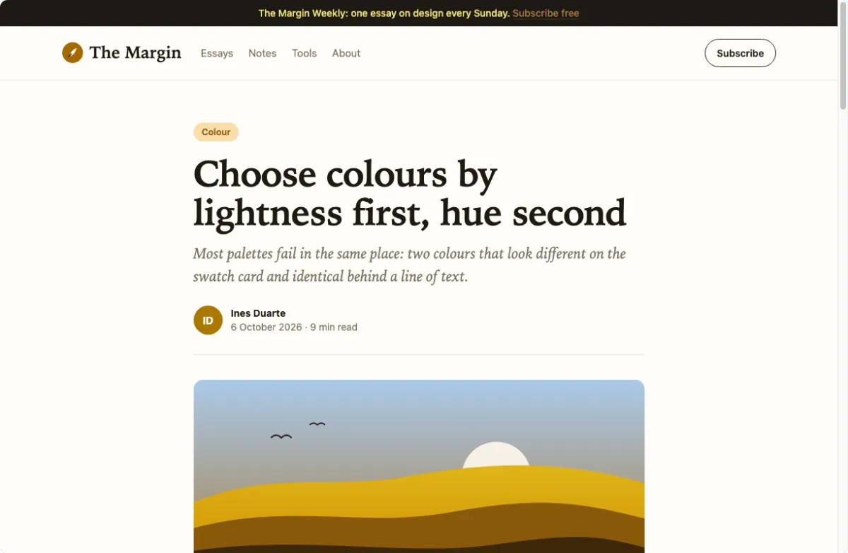 Recolor's blog article sample repainted in the Slate and brass palette